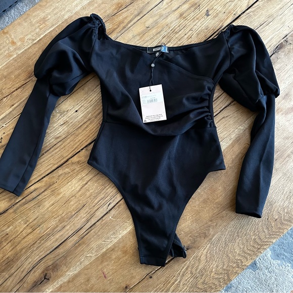 Misguided black bodycon bodysuit long sleeve puff sleeve NWT - Picture 4 of 6